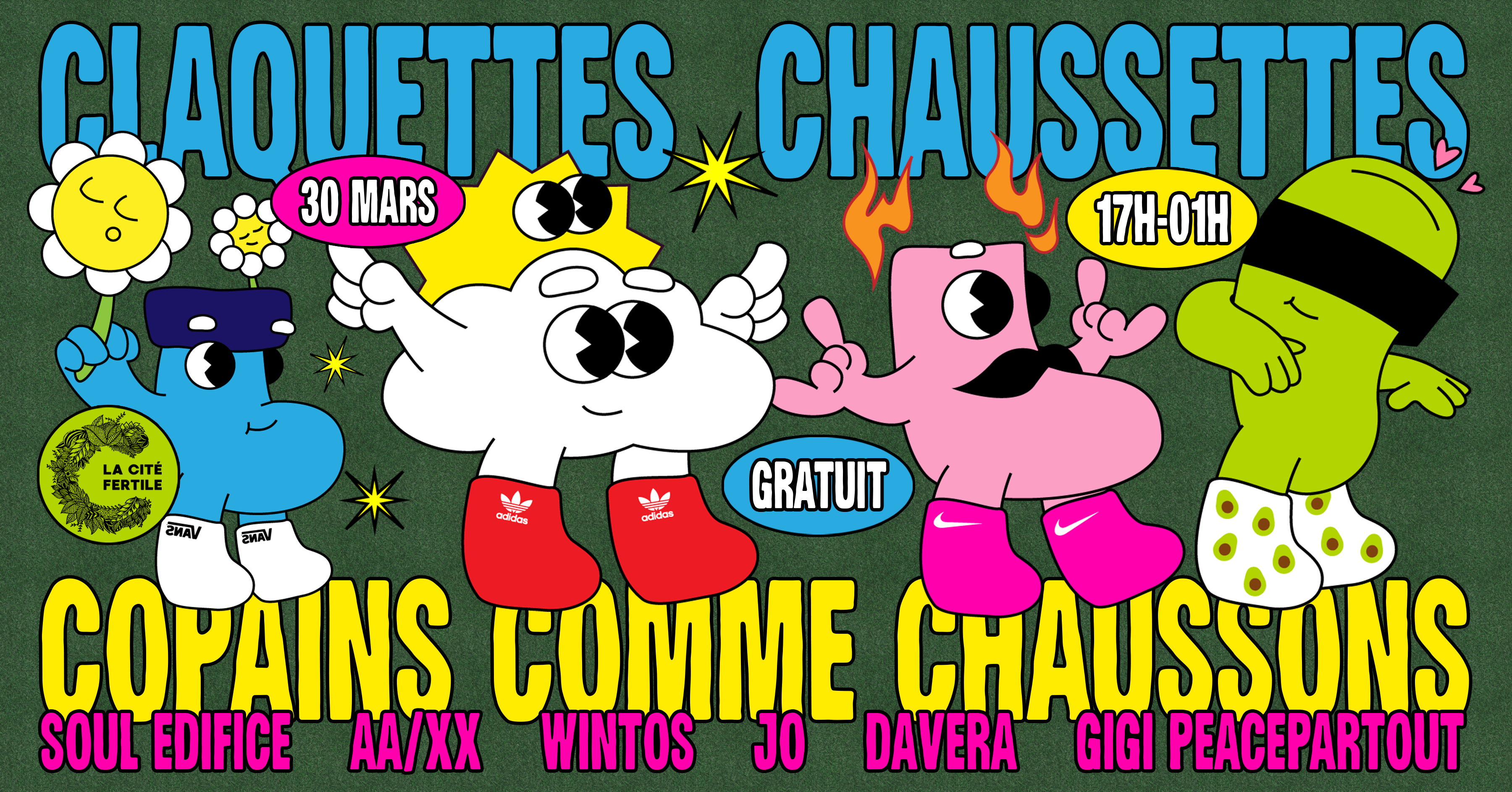 Claquettes Chaussettes X la Cité Fertile : copains comme chaussons